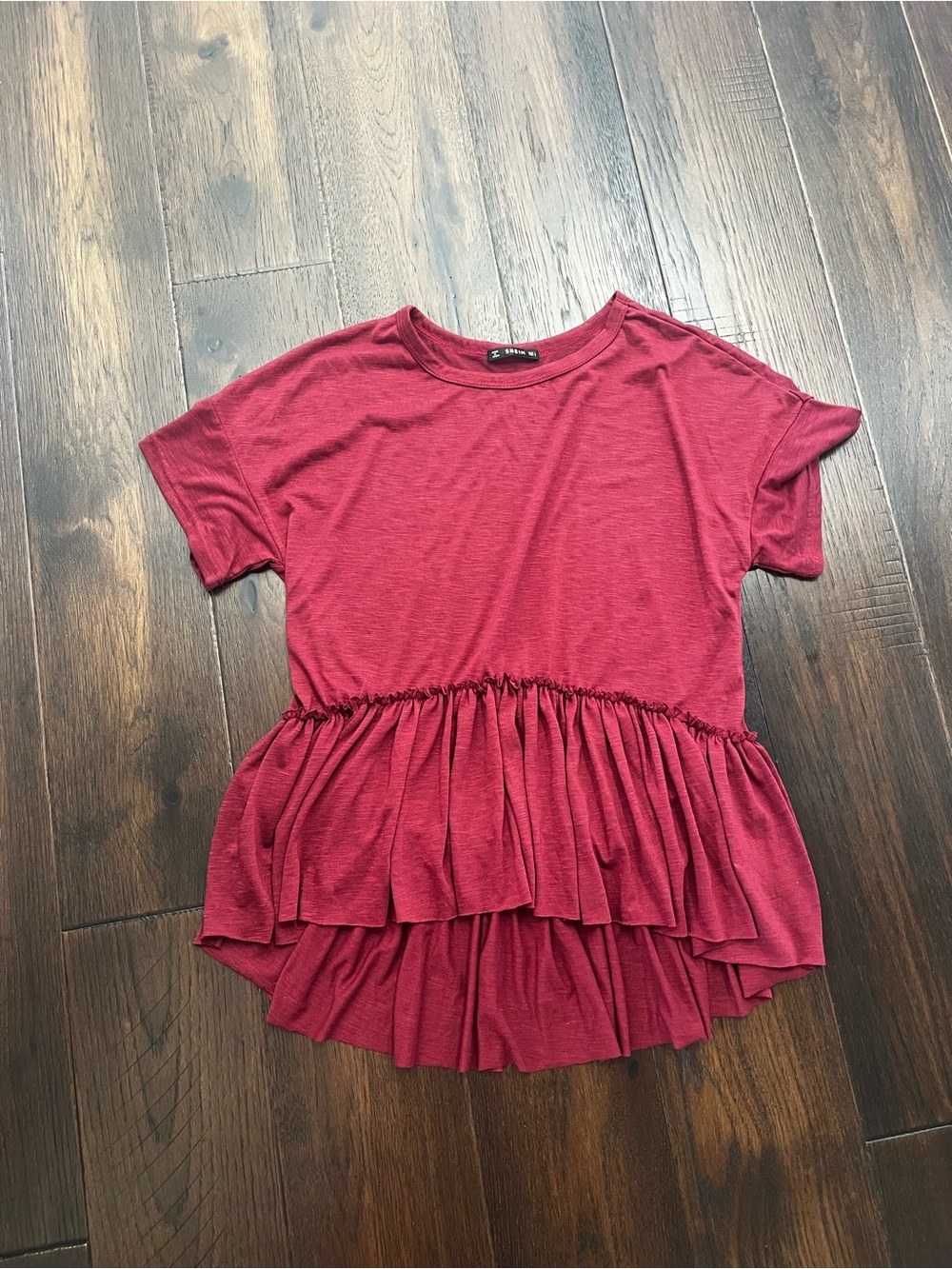 Women's Red Ruffle-Hem Peplum Top